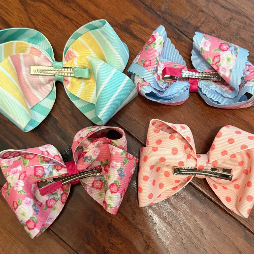 Girls Large Hair Bows Set of 4 Matilda Jane Made to Match Grosgrain Ribbon 6